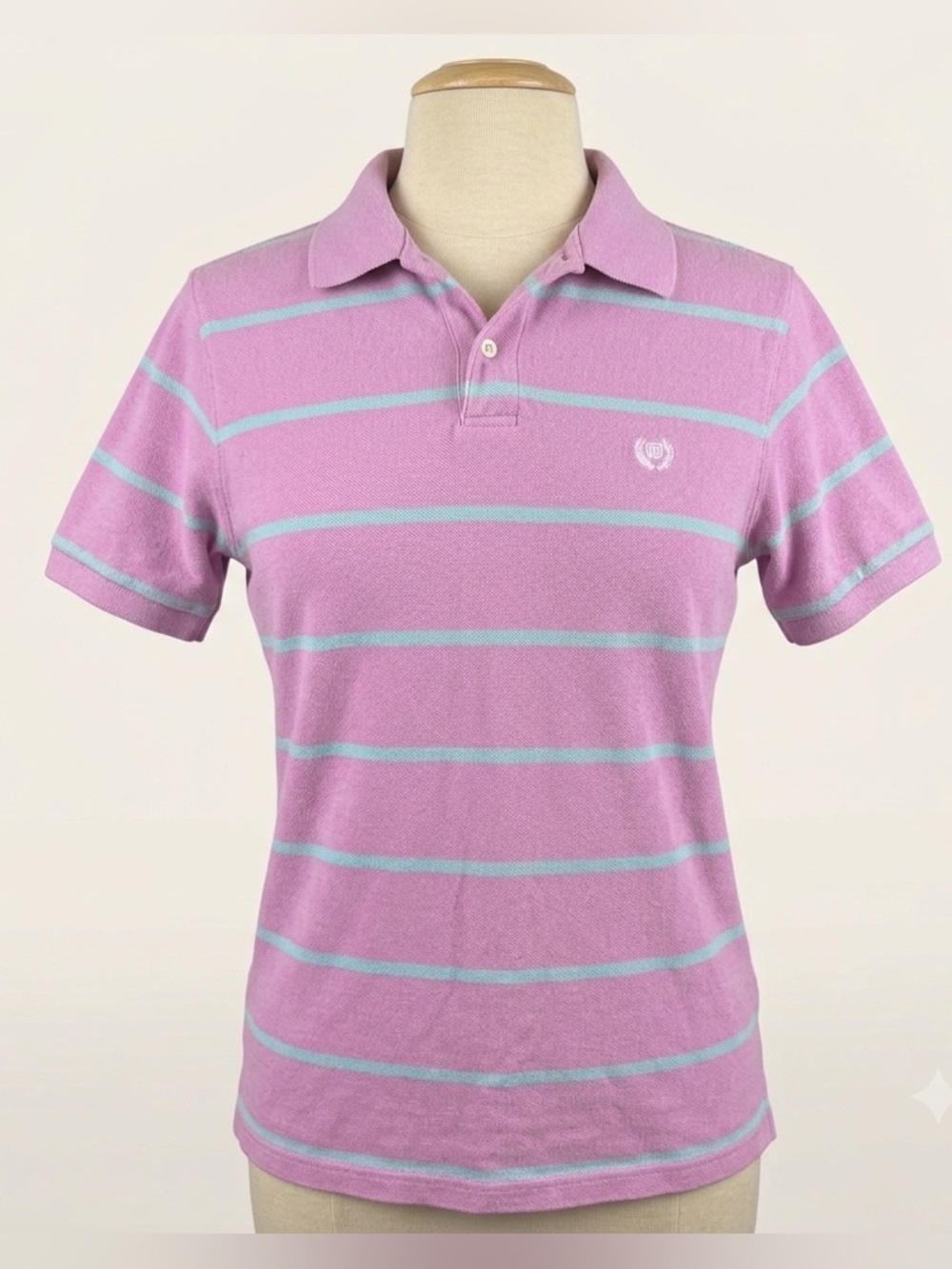 Chaps Mens Striped Polo Shirt Large Pink Light Blue Short Sleeve Golf Casual